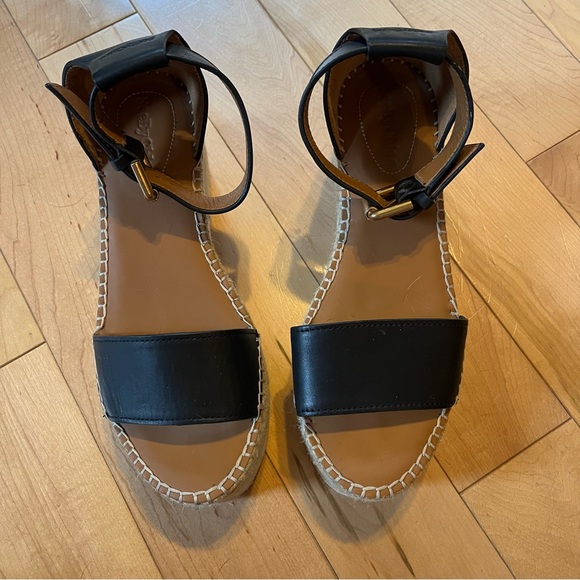 See by Chloe Glyn Platform Espadrille Sandals Black Leather size 37 - Picture 2 of 10